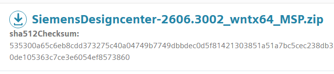 Download-Link SiemensDesigncenter-2606.3002_wntx64_MSP.zip mit sha512Checksum
