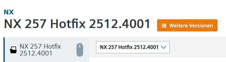 Siemens Support Center: NX 257 Hotfix 2512.4001 im Download-Dropdown