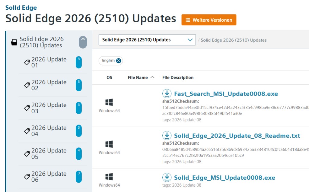 Support Center: Solid Edge 2026 (2510) Updates mit Update 08 Dateien