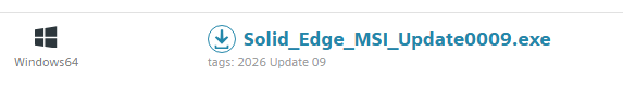 Support Center: Windows64, Solid_Edge_MSI_Update0009.exe, Tag 2026 Update 09