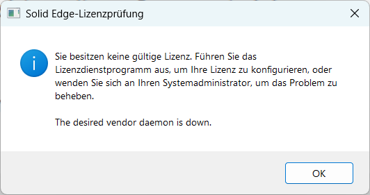 Solid Edge: The desired vendor daemon is down