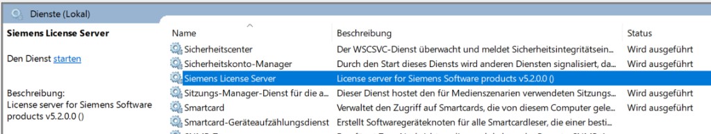 Windows-Dienste: Siemens License Server ohne Status – Dienst ist gestoppt