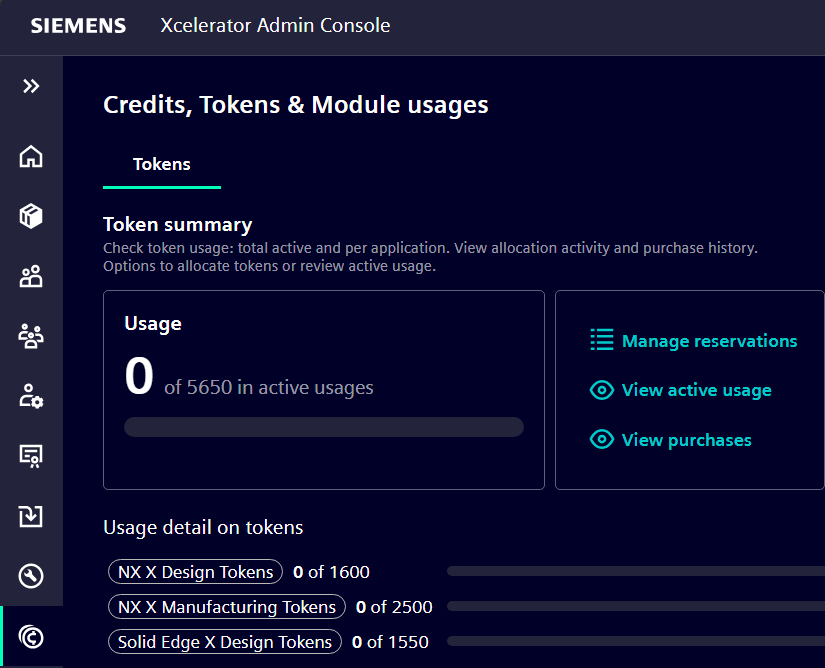 Siemens Xcelerator Admin Console – Token-Nutzung für NX X und Solid Edge X