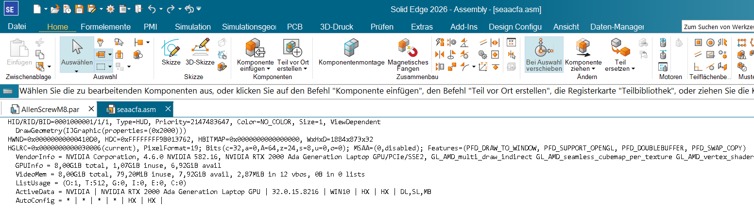 Solid Edge Viewport mit HUD-Text Overlay zu OpenGL und GPU