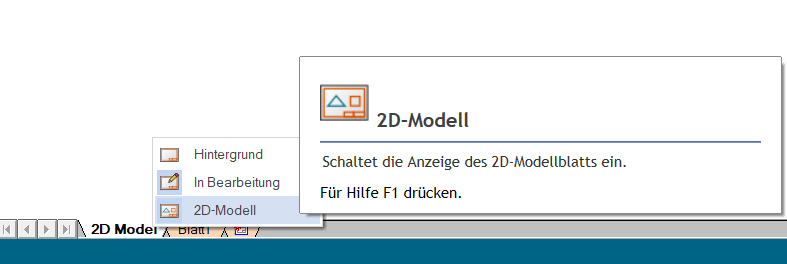 Solid Edge: Blattreiter 2D-Modell mit Hinweis zur Anzeige
