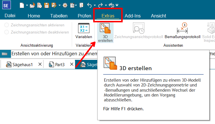Solid Edge Extras: Befehl 3D erstellen