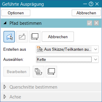 Solid Edge Dialog Geführte Ausprägung – Schritt Pfad bestimmen ist aktiv