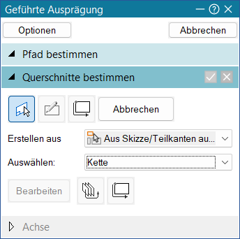 Solid Edge Dialog Geführte Ausprägung – Schritt Querschnitte bestimmen