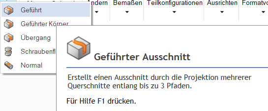 Solid Edge: Befehl Geführter Ausschnitt im Menü