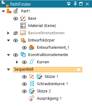 Solid Edge PathFinder mit Schraubenkurve, Skizzen und geführter Ausprägung