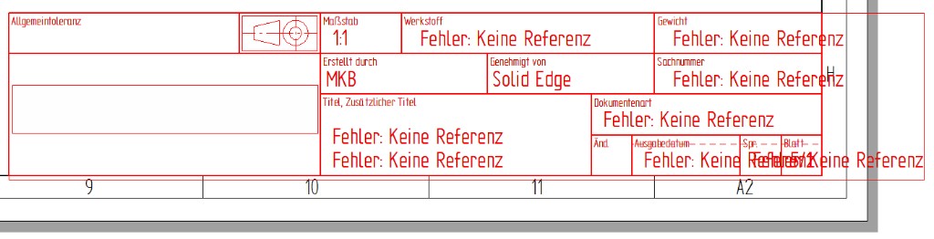 Solid Edge Schriftkopf im Blockbearbeitungsmodus mit Fehler Keine Referenz