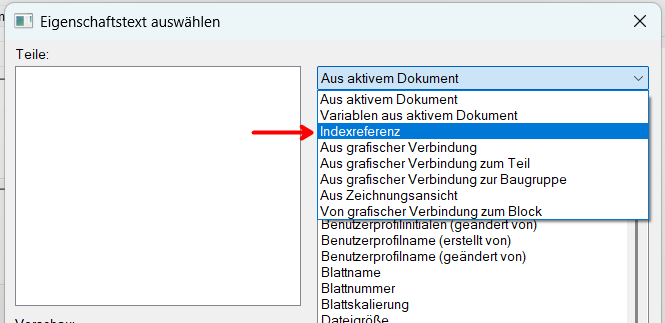 Eigenschaftstext auswählen mit Indexreferenz