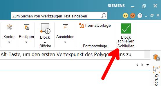 Solid Edge Block schließen Button im Menüband
