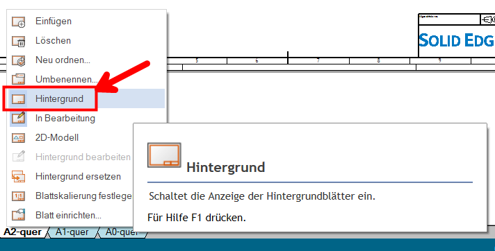 Solid Edge Kontextmenü Hintergrund deaktivieren