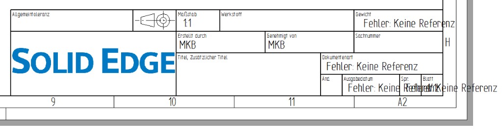 Solid Edge Schriftkopf mit automatisch befüllten Referenztexten