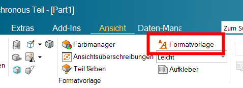 Solid Edge: Reiter Ansicht, Befehl Formatvorlage